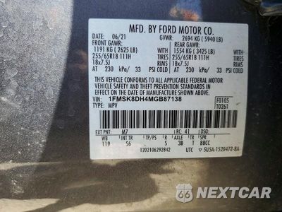 Zdjęcie 13 z 13 samochodu: 2021 FORD EXPLORER XLT VIN:1FMSK8DH4MGB87138 - miniatura