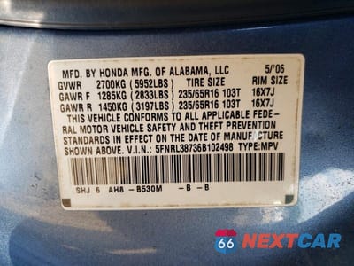 Zdjęcie 13 z 13 samochodu: 2006 HONDA ODYSSEY EXL VIN:5FNRL38736B102498 - miniatura