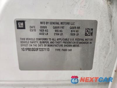 Zdjęcie 13 z 13 samochodu: 2015 CHEVROLET CRUZE LS VIN:1G1PB5SG0F7237113 - miniatura