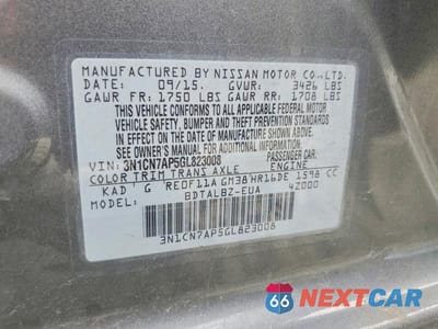 Zdjęcie 12 z 12 samochodu: 2016 NISSAN VERSA 1.6 SV VIN:3N1CN7AP5GL823008 - miniatura