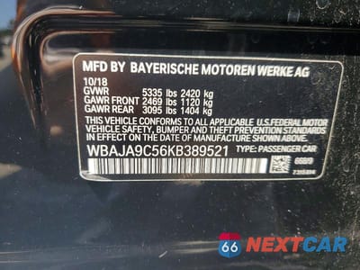 Zdjęcie 12 z 12 samochodu: 2019 BMW 530E VIN:WBAJA9C56KB389521 - miniatura