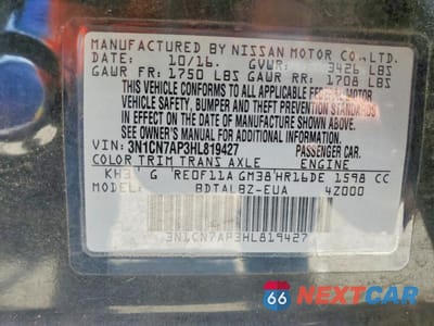 Zdjęcie 12 z 12 samochodu: 2017 NISSAN VERSA 1.6 SV VIN:3N1CN7AP3HL819427 - miniatura