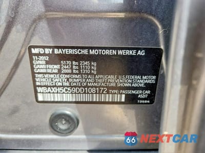 Zdjęcie 12 z 12 samochodu: 2013 BMW 528 XI VIN:WBAXH5C59DD108172 - miniatura