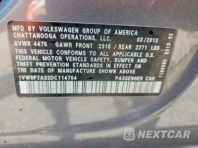 Zdjęcie 12 z 12 samochodu: 2013 VOLKSWAGEN PASSAT SE VIN:1VWBP7A32DC114704 - miniatura