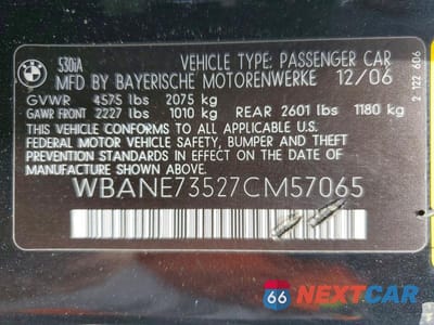 Zdjęcie 12 z 12 samochodu: 2007 BMW 530 I VIN:WBANE73527CM57065 - miniatura