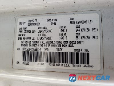 Zdjęcie 15 z 15 samochodu: 1999 DODGE RAM 2500 VIN:1B7KC2364XJ526714 - miniatura