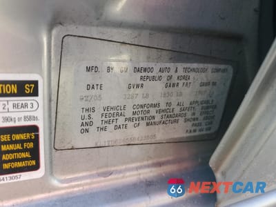 Zdjęcie 14 z 14 samochodu: 2005 CHEVROLET AVEO BASE VIN:KL1TD62655B423505 - miniatura