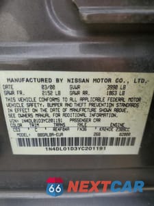 Zdjęcie 12 z 12 samochodu: 2000 NISSAN ALTIMA XE VIN:1N4DL01D3YC201191 - miniatura