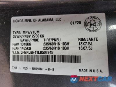 Zdjęcie 13 z 13 samochodu: 2020 HONDA ODYSSEY EX VIN:5FNRL6H41LB503745 - miniatura