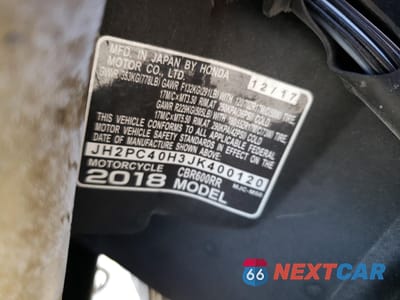 Zdjęcie 8 z 8 samochodu: 2018 HONDA CBR600 RR VIN:JH2PC40H3JK400120 - miniatura