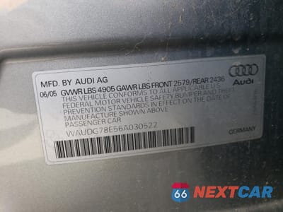 Zdjęcie 12 z 12 samochodu: 2006 AUDI A4 3.2 QUATTRO VIN:WAUDG78E56A030522 - miniatura