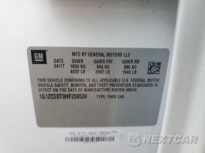 Zdjęcie 12 z 12 samochodu: 2017 CHEVROLET MALIBU LS VIN:1G1ZC5ST0HF258538 - miniatura