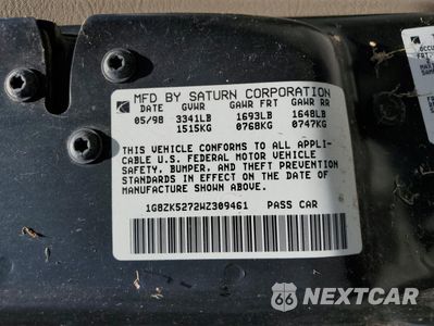 Zdjęcie 12 z 12 samochodu: 1998 SATURN SL2 VIN:1G8ZK5272WZ309461 - miniatura