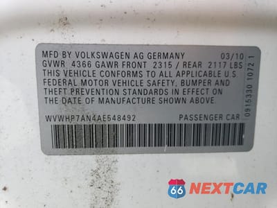Zdjęcie 12 z 12 samochodu: 2010 VOLKSWAGEN CC LUXURY VIN:WVWHP7AN4AE548492 - miniatura