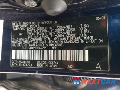 Zdjęcie 14 z 14 samochodu: 2007 LEXUS GX 470 VIN:JTJBT20X270146996 - miniatura