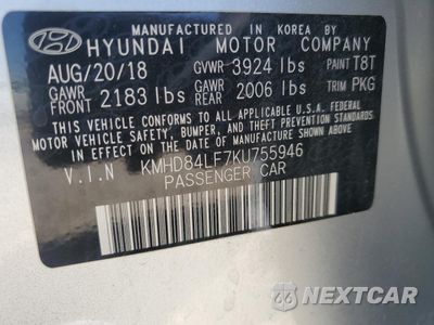 Zdjęcie 12 z 13 samochodu: 2019 HYUNDAI ELANTRA SEL VIN:KMHD84LF7KU755946 - miniatura