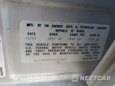 Zdjęcie 12 z 14 samochodu: 2008 CHEVROLET AVEO BASE VIN:KL1TD56618B123307 - miniatura