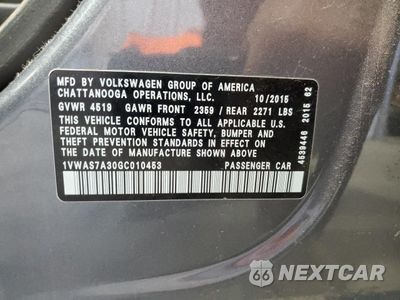 Zdjęcie 12 z 12 samochodu: 2016 VOLKSWAGEN PASSAT S VIN:1VWAS7A30GC010453 - miniatura
