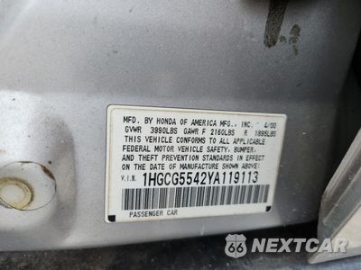 Zdjęcie 12 z 12 samochodu: 2000 HONDA ACCORD LX VIN:1HGCG5542YA119113 - miniatura