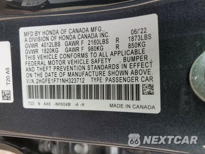 Zdjęcie 13 z 16 samochodu: 2022 HONDA CIVIC EX VIN:2HGFE1F71NH323712 - miniatura