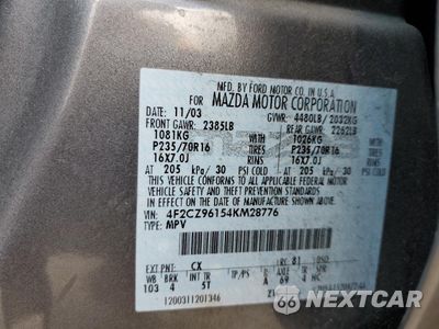 Zdjęcie 13 z 13 samochodu: 2004 MAZDA TRIBUTE ES VIN:4F2CZ96154KM28776 - miniatura