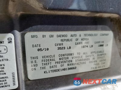Zdjęcie 12 z 13 samochodu: 2010 CHEVROLET AVEO LS VIN:KL1TD5DE1AB130662 - miniatura
