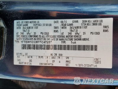 Zdjęcie 12 z 14 samochodu: 2015 FORD F150 SUPERCREW VIN:1FTEW1CG8FFC47257 - miniatura
