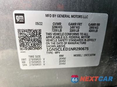 Zdjęcie 14 z 14 samochodu: 2022 CHEVROLET TAHOE C1500 VIN:1GNSCLED1NR290675 - miniatura