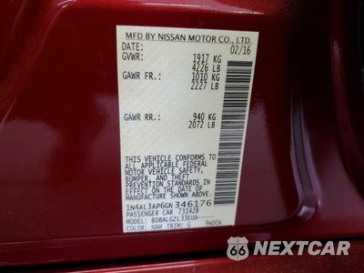Zdjęcie 13 z 15 samochodu: 2016 NISSAN ALTIMA 2.5 VIN:1N4AL3AP6GN346176 - miniatura