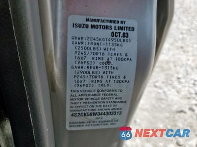 Zdjęcie 13 z 13 samochodu: 2004 ISUZU RODEO S VIN:4S2CK58W044303313 - miniatura