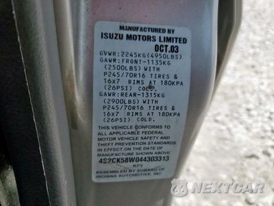 Zdjęcie 13 z 13 samochodu: 2004 ISUZU RODEO S VIN:4S2CK58W044303313 - miniatura
