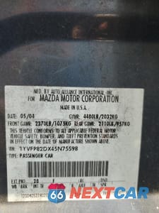 Zdjęcie 12 z 12 samochodu: 2004 MAZDA 6 S VIN:1YVFP82DX45N75598 - miniatura