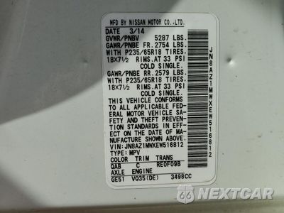 Zdjęcie 13 z 14 samochodu: 2014 NISSAN MURANO S VIN:JN8AZ1MWXEW516812 - miniatura