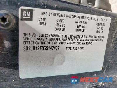 Zdjęcie 12 z 12 samochodu: 2005 PONTIAC SUNFIRE VIN:3G2JB12F35S147407 - miniatura