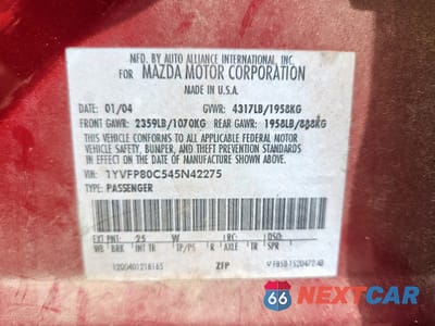 Zdjęcie 12 z 12 samochodu: 2004 MAZDA 6 I VIN:1YVFP80C545N42275 - miniatura