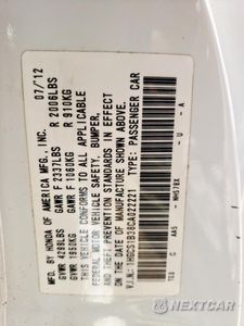 Zdjęcie 12 z 14 samochodu: 2012 HONDA ACCORD LX VIN:1HGCS1B38CA022221 - miniatura
