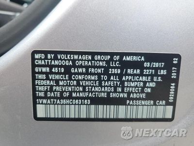Zdjęcie 12 z 12 samochodu: 2017 VOLKSWAGEN PASSAT S VIN:1VWAT7A35HC063163 - miniatura