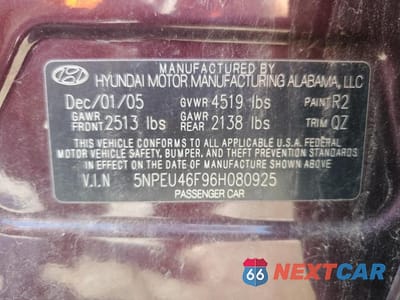 Zdjęcie 13 z 13 samochodu: 2006 HYUNDAI SONATA GLS VIN:5NPEU46F96H080925 - miniatura