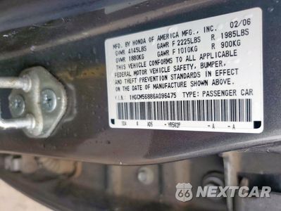 Zdjęcie 12 z 12 samochodu: 2006 HONDA ACCORD EX VIN:1HGCM56886A096475 - miniatura