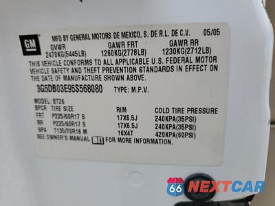 Zdjęcie 12 z 12 samochodu: 2005 BUICK RENDEZVOUS CX VIN:3G5DB03E95S568080 - miniatura
