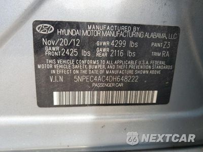 Zdjęcie 12 z 12 samochodu: 2013 HYUNDAI SONATA SE VIN:5NPEC4AC4DH648222 - miniatura