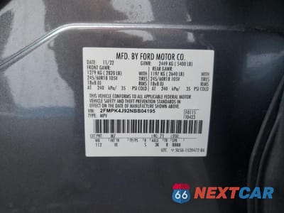Zdjęcie 12 z 12 samochodu: 2022 FORD EDGE SEL VIN:2FMPK4J92NBB04195 - miniatura