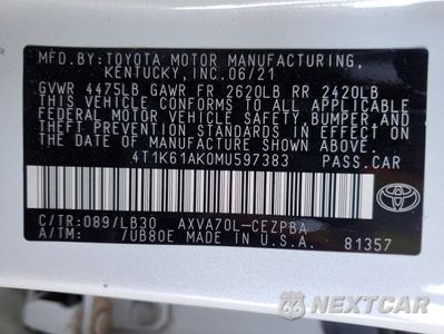 Zdjęcie 12 z 13 samochodu: 2021 TOYOTA CAMRY XSE VIN:4T1K61AK0MU597383 - miniatura
