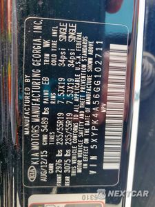 Zdjęcie 13 z 13 samochodu: 2016 KIA SORENTO SX VIN:5XYPK4A56GG102711 - miniatura