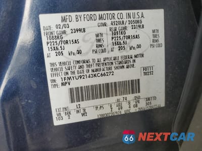 Zdjęcie 13 z 15 samochodu: 2003 FORD ESCAPE XLS VIN:1FMYU92143KC66272 - miniatura