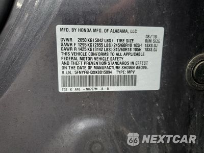 Zdjęcie 12 z 15 samochodu: 2019 HONDA PILOT EX VIN:5FNYF6H3XKB015094 - miniatura