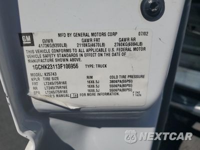 Zdjęcie 12 z 14 samochodu: 2003 CHEVROLET SILVERADO K2500 HEAVY DUTY VIN:1GCHK23113F106956 - miniatura