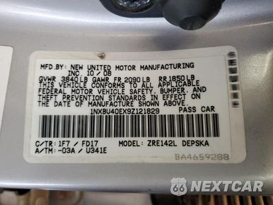 Zdjęcie 12 z 14 samochodu: 2009 TOYOTA COROLLA BASE VIN:1NXBU40EX9Z121829 - miniatura