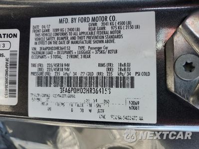 Zdjęcie 12 z 12 samochodu: 2017 FORD FUSION SE VIN:3FA6P0HD3HR364153 - miniatura