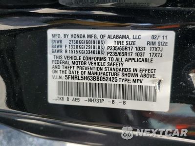 Zdjęcie 13 z 13 samochodu: 2011 HONDA ODYSSEY EXL VIN:5FNRL5H63BB052425 - miniatura